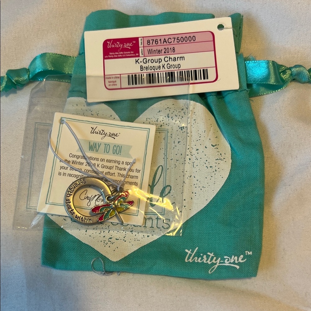 Thirty-One K-Group Dragonfly Charm with Turquoise Pouch